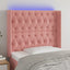 sengegavl med LED-lys 93x16x118/128 cm fløjl lyserød