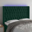 sengegavl med LED-lys 163x16x118/128 cm fløjl mørkegrøn