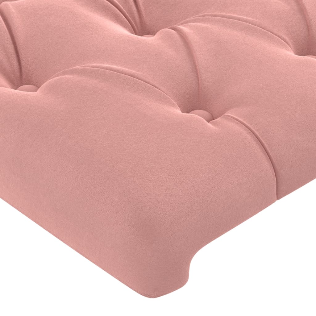 sengegavl med LED-lys 163x16x118/128 cm fløjl lyserød