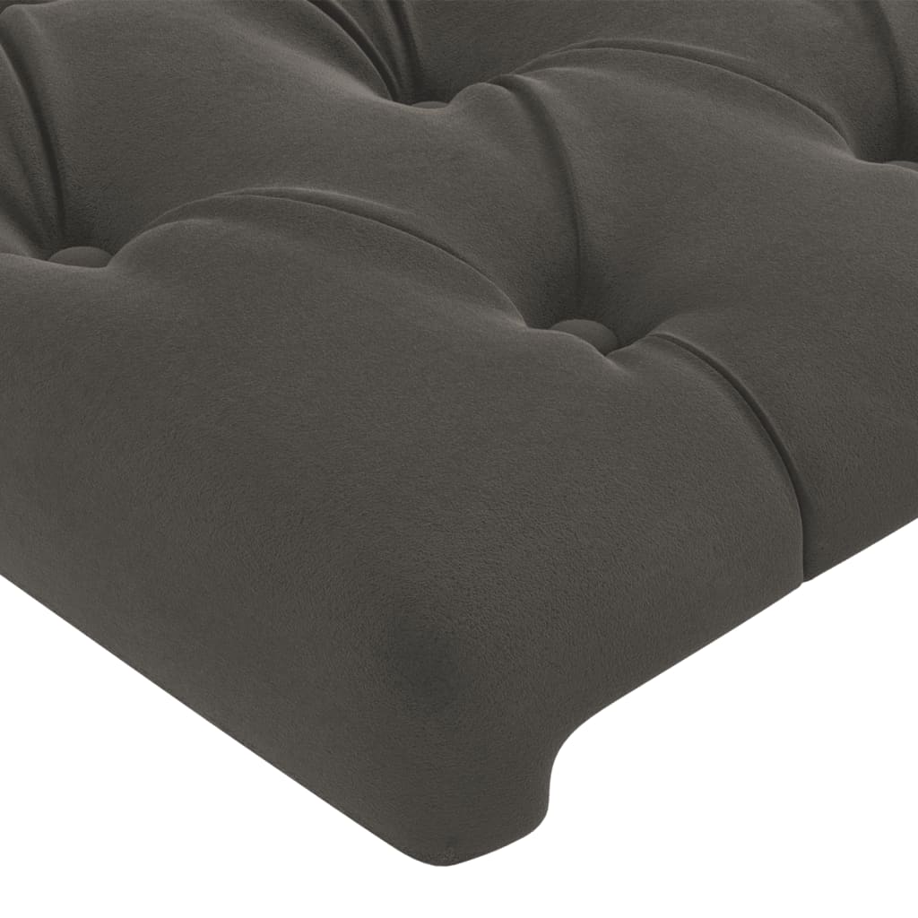 sengegavl med LED-lys 183x16x118/128 cm fløjl mørkegrå