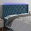 sengegavl med LED-lys 183x16x118/128 cm fløjl mørkeblå