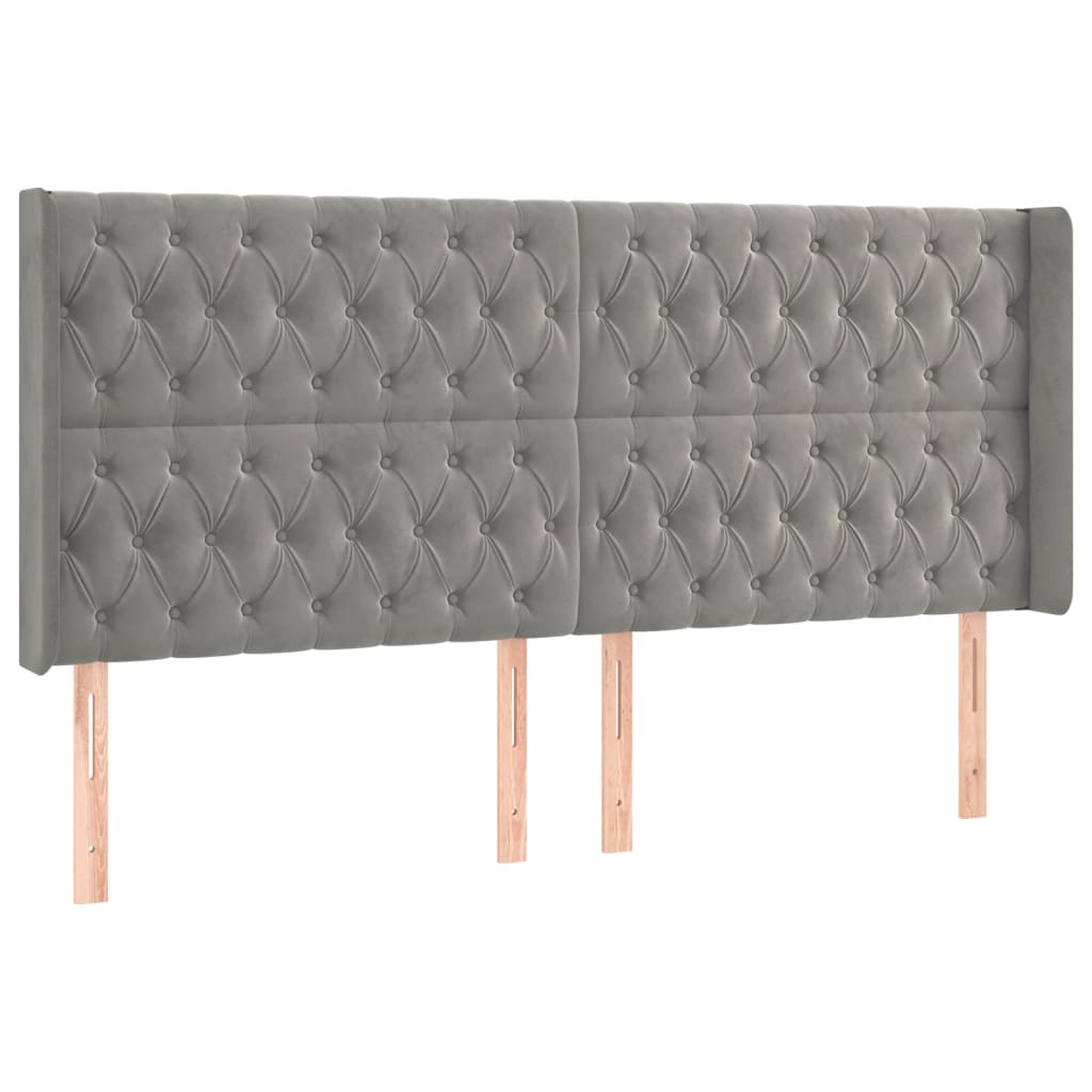 sengegavl med LED-lys 203x16x118/128 cm fløjl lysegrå