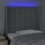 sengegavl med LED-lys 83x16x118/128 cm stof lysegrå