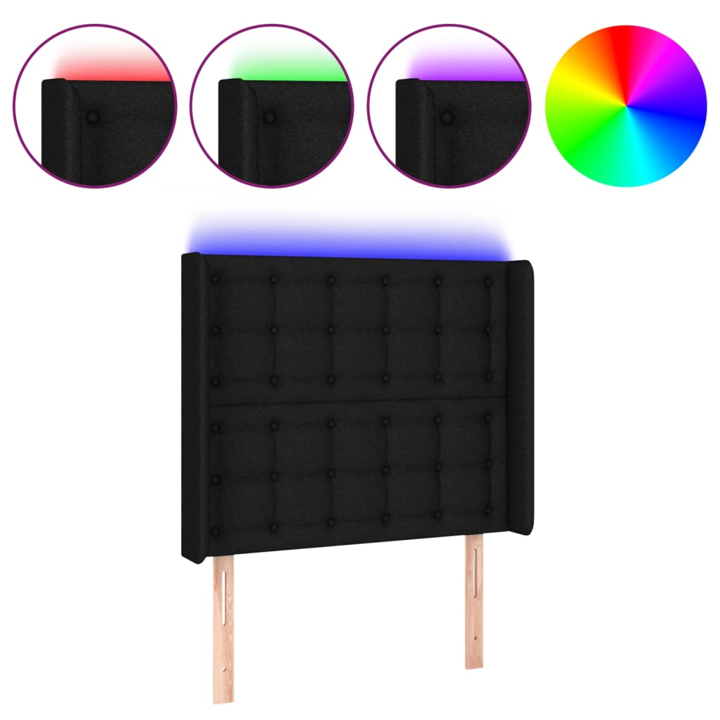 sengegavl med LED-lys 83x16x118/128 cm stof sort