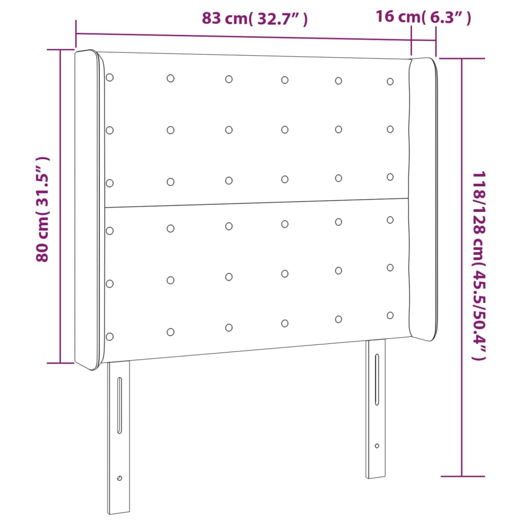 sengegavl med LED-lys 83x16x118/128 cm stof sort