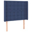 sengegavl med LED-lys 83x16x118/128 cm stof blå