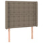 sengegavl med LED-lys 93x16x118/128 cm stof gråbrun