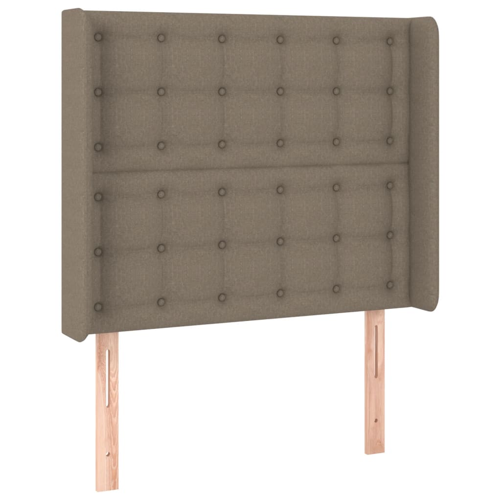 sengegavl med LED-lys 93x16x118/128 cm stof gråbrun