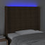 sengegavl med LED-lys 103x16x118/128 cm stof mørkebrun