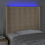 sengegavl med LED-lys 103x16x118/128 cm stof cremefarvet