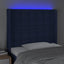 sengegavl med LED-lys 103x16x118/128 cm stof blå