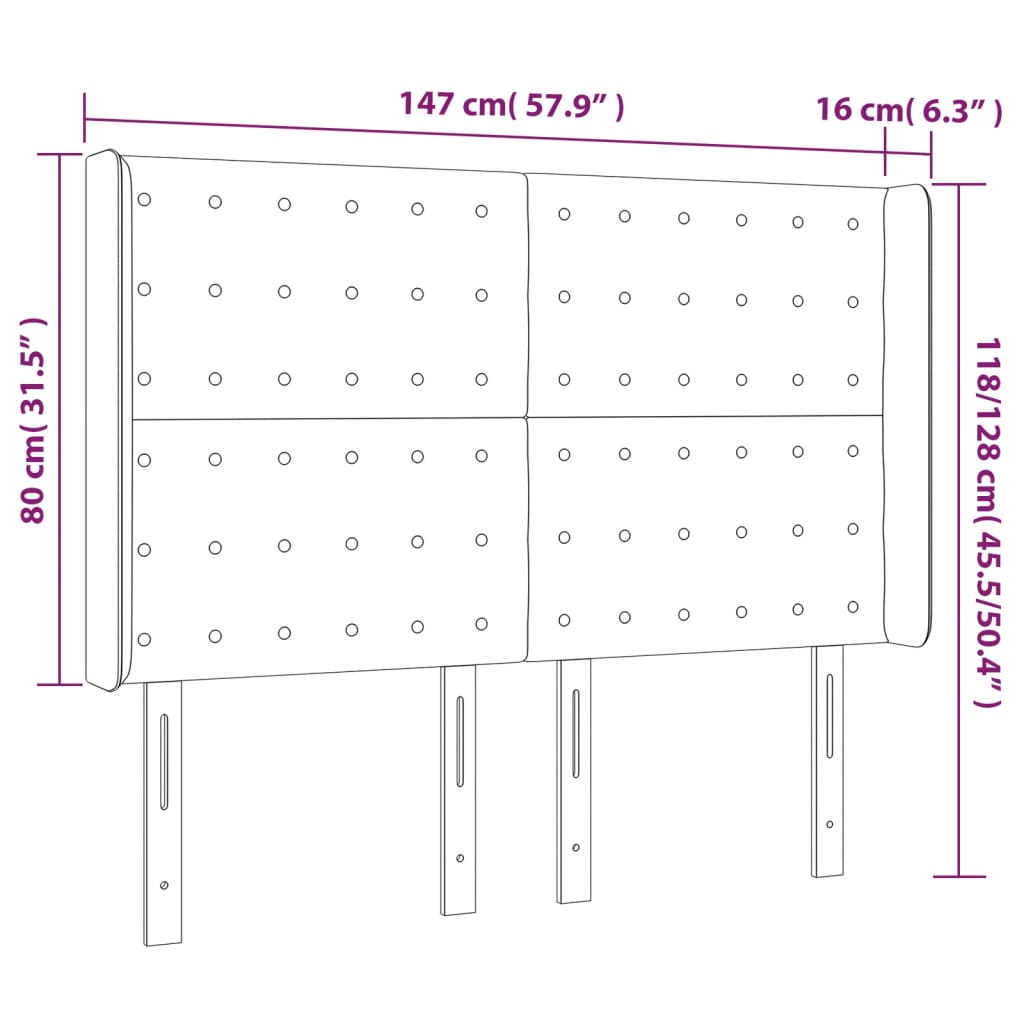 sengegavl med LED-lys 147x16x118/128 cm stof cremefarvet