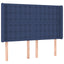 sengegavl med LED-lys 147x16x118/128 cm stof blå