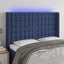 sengegavl med LED-lys 147x16x118/128 cm stof blå
