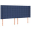sengegavl med LED-lys 163x16x118/128 cm stof blå