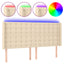sengegavl med LED-lys 203x16x118/128 cm stof cremefarvet