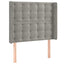 sengegavl med LED-lys 83x16x118/128 cm fløjl lysegrå