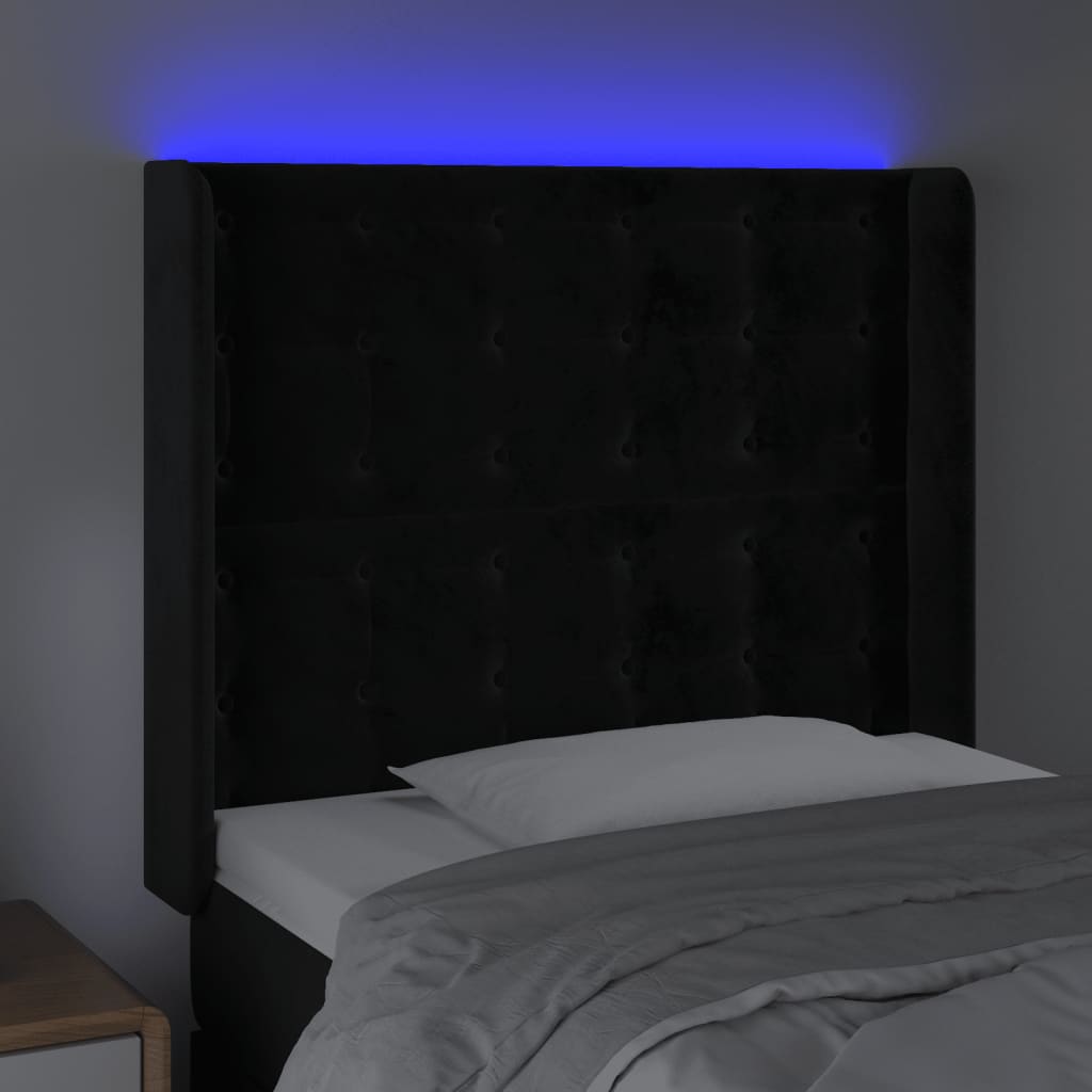 sengegavl med LED-lys 83x16x118/128 cm fløjl sort