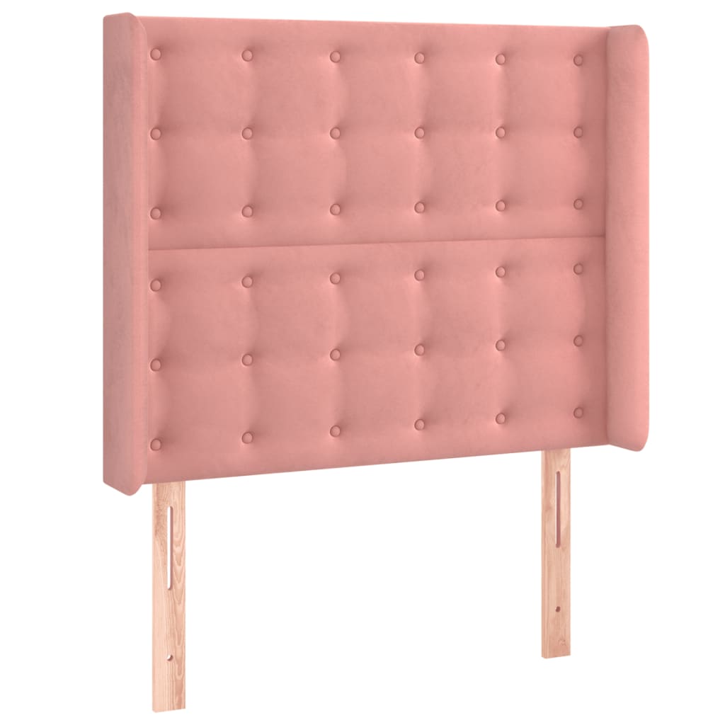 sengegavl med LED-lys 83x16x118/128 cm fløjl lyserød
