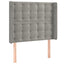 sengegavl med LED-lys 93x16x118/128 cm fløjl lysegrå