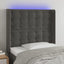 sengegavl med LED-lys 93x16x118/128 cm fløjl mørkegrå