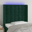 sengegavl med LED-lys 103x16x118/128 cm fløjl mørkegrøn