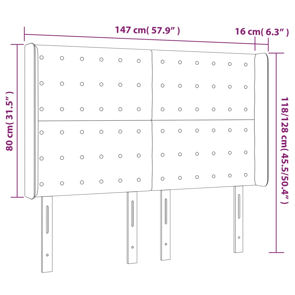 sengegavl med LED-lys 147x16x118/128 cm fløjl lyserød