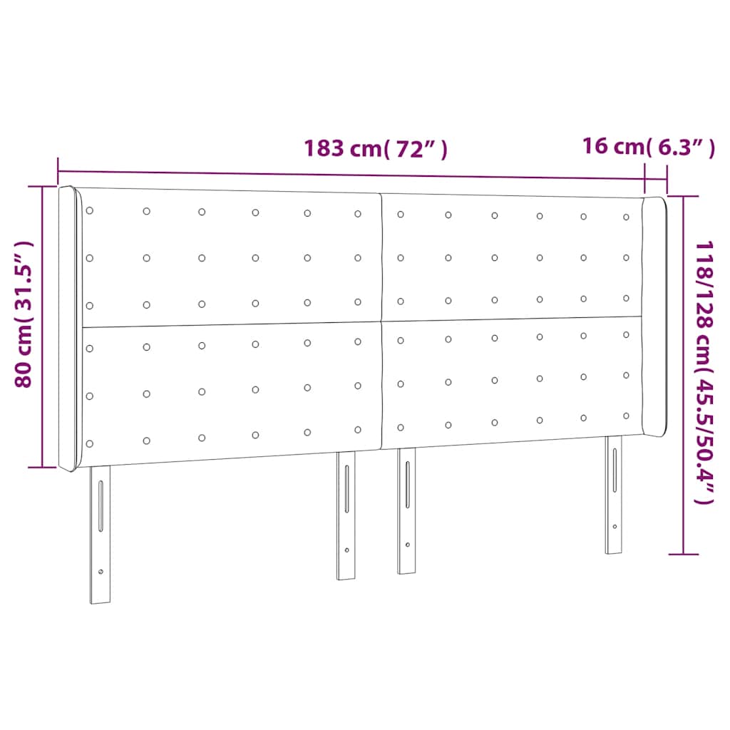 sengegavl med LED-lys 183x16x118/128 cm fløjl mørkeblå