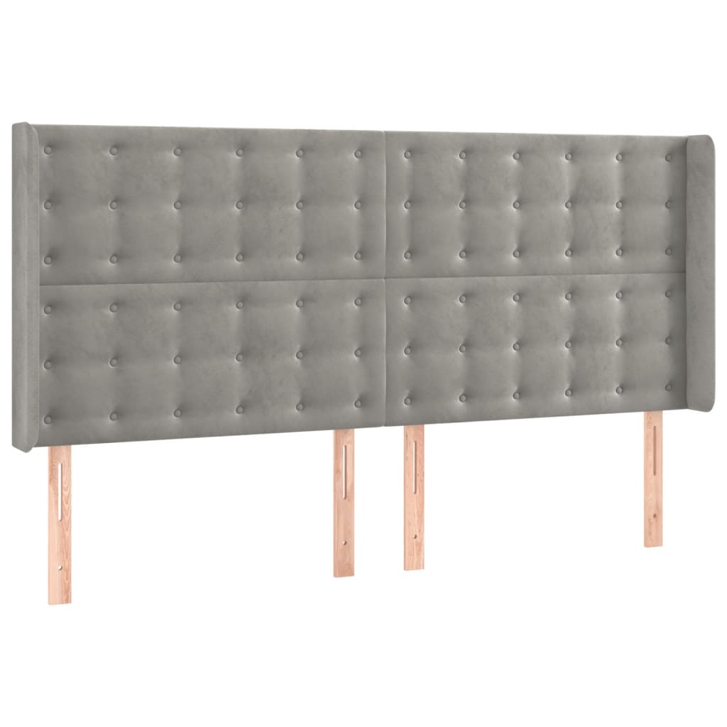 sengegavl med LED-lys 203x16x118/128 cm fløjl lysegrå