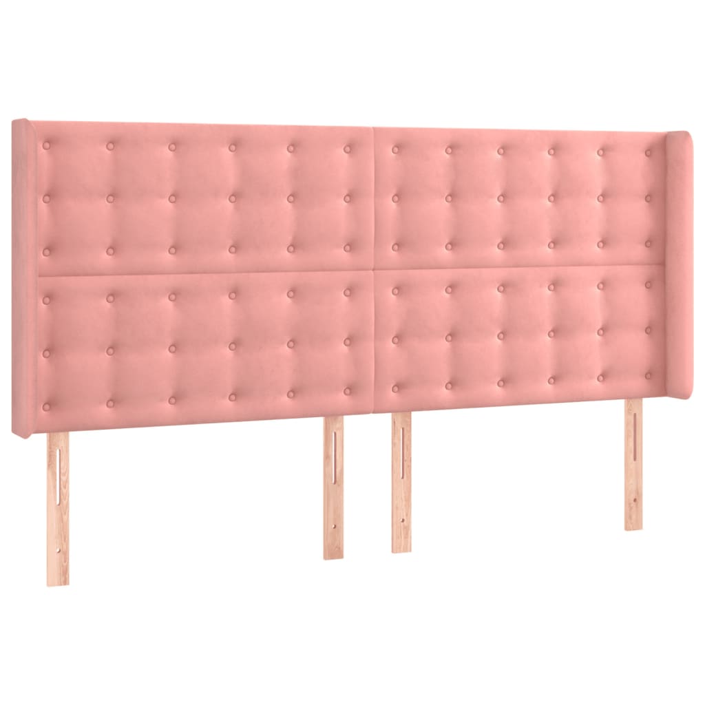 sengegavl med LED-lys 203x16x118/128 cm fløjl lyserød