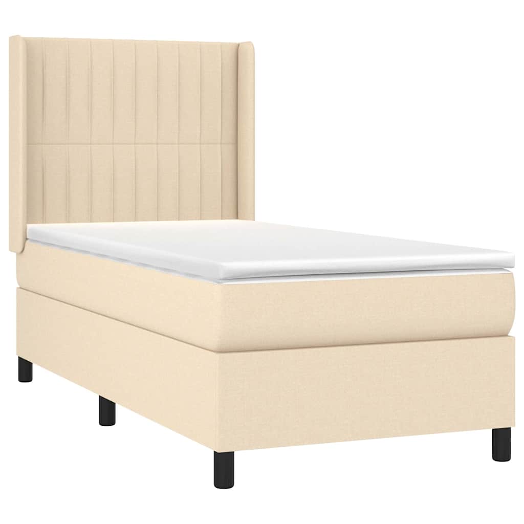 kontinentalseng med madras 90x190 cm stof cremefarvet