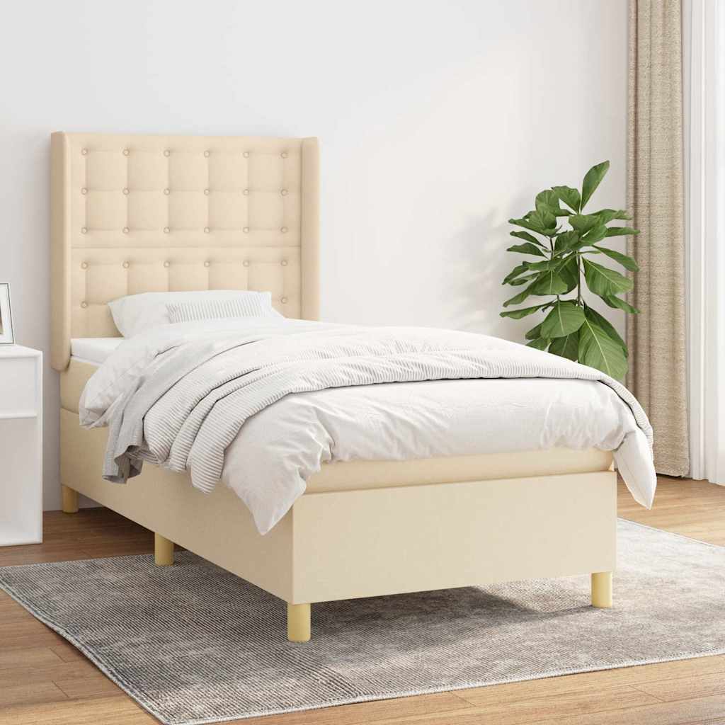 kontinentalseng med madras 90x200 cm stof cremefarvet