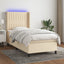 kontinentalseng med LED-lys 90x190 cm stof cremefarvet
