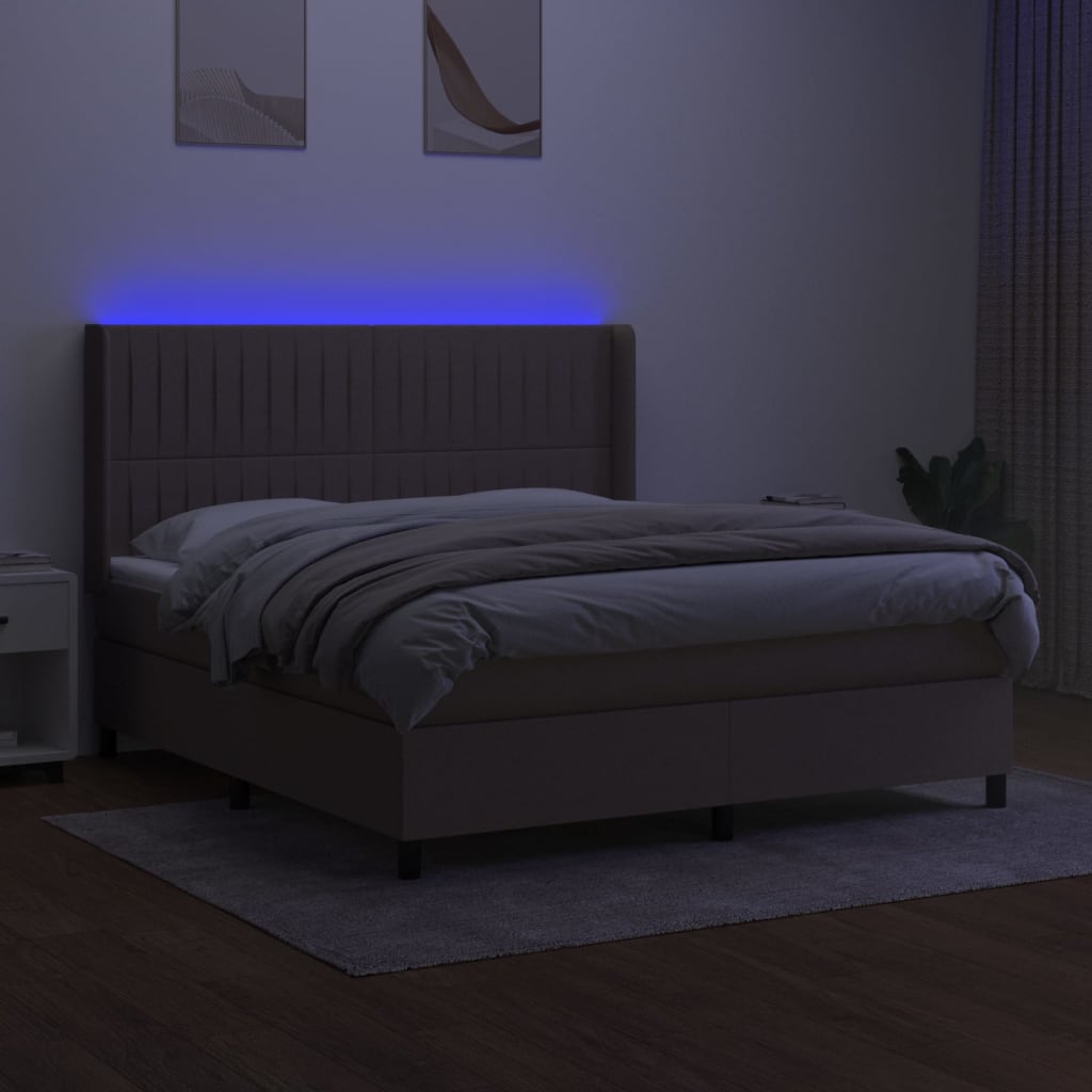 kontinentalseng med LED-lys 180x200 cm stof gråbrun