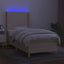kontinentalseng med LED-lys 90x200 cm stof cremefarvet