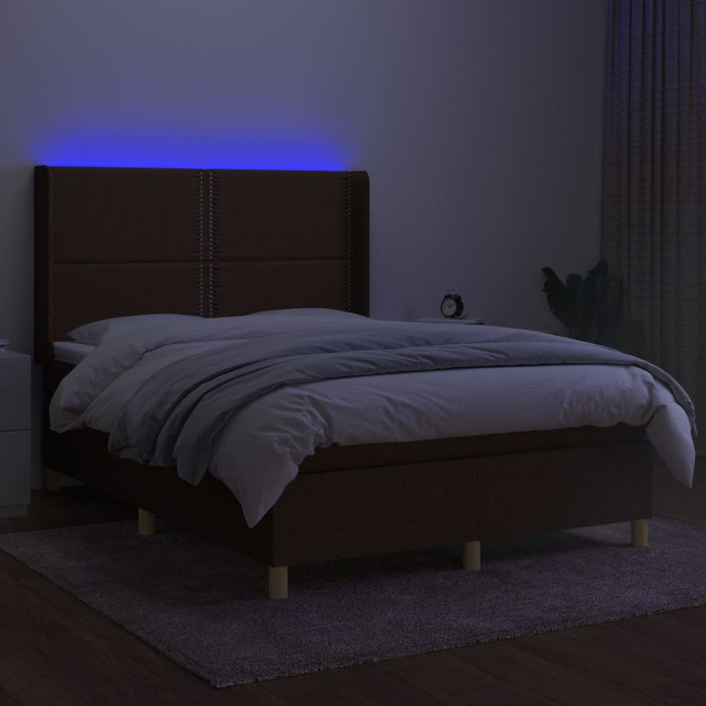 kontinentalseng med LED-lys 140x200 cm stof mørkebrun