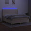kontinentalseng med LED-lys 180x200 cm stof cremefarvet