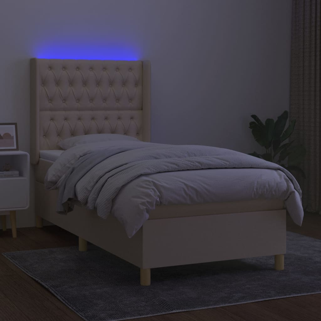 kontinentalseng med LED-lys 90x200 cm stof cremefarvet