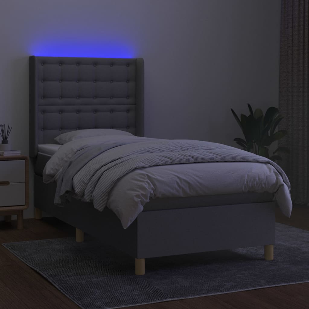 kontinentalseng med LED-lys 90x190 cm stof lysegrå