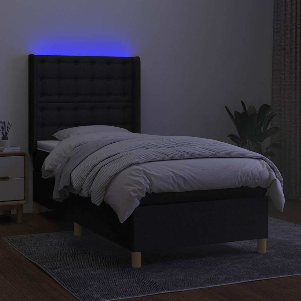 kontinentalseng med LED-lys 90x190 cm stof sort