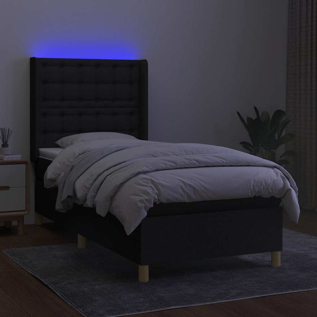 kontinentalseng med LED-lys 100x200 cm stof sort