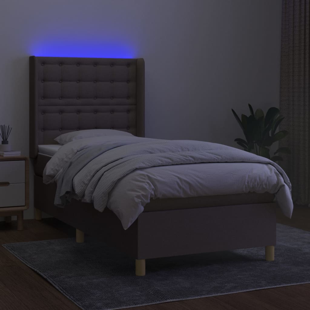 kontinentalseng med LED-lys 100x200 cm stof gråbrun