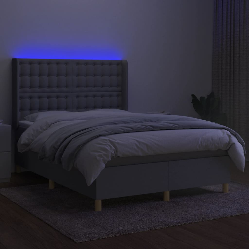 kontinentalseng med LED-lys 140x190 cm stof lysegrå