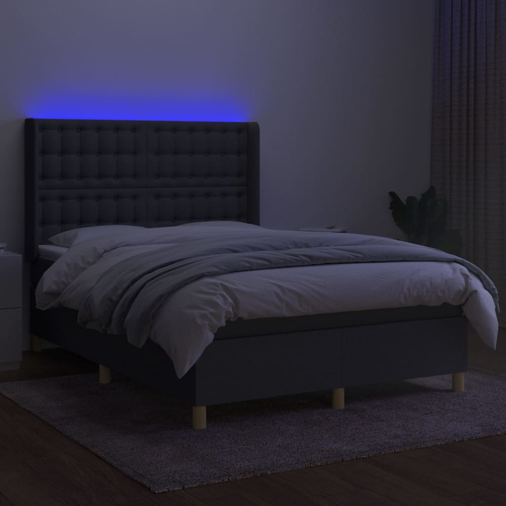 kontinentalseng med LED-lys 140x190 cm stof mørkegrå