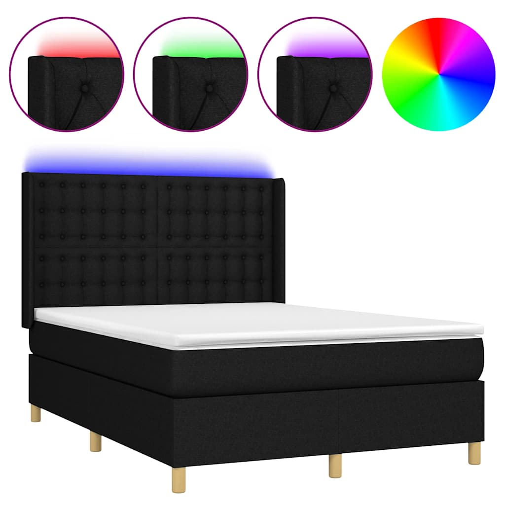 kontinentalseng med LED-lys 140x190 cm stof sort