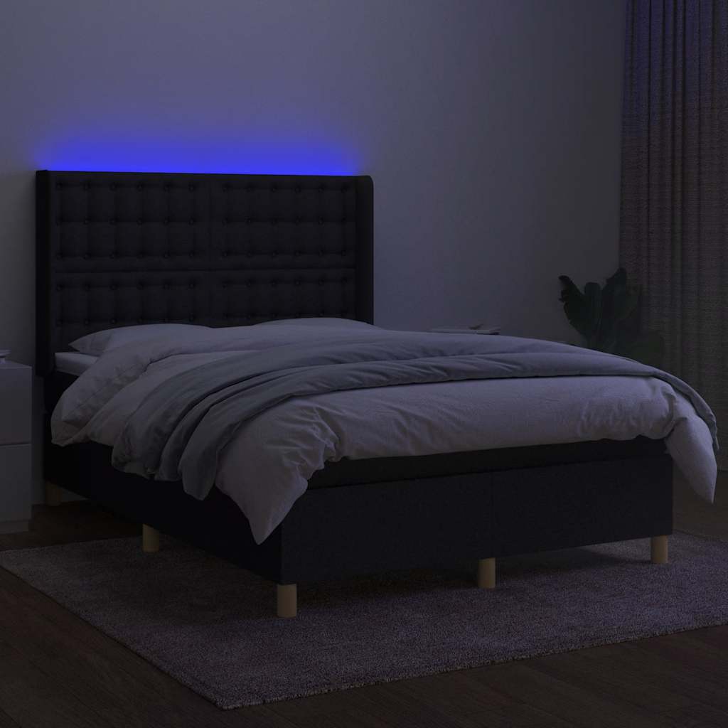kontinentalseng med LED-lys 140x190 cm stof sort