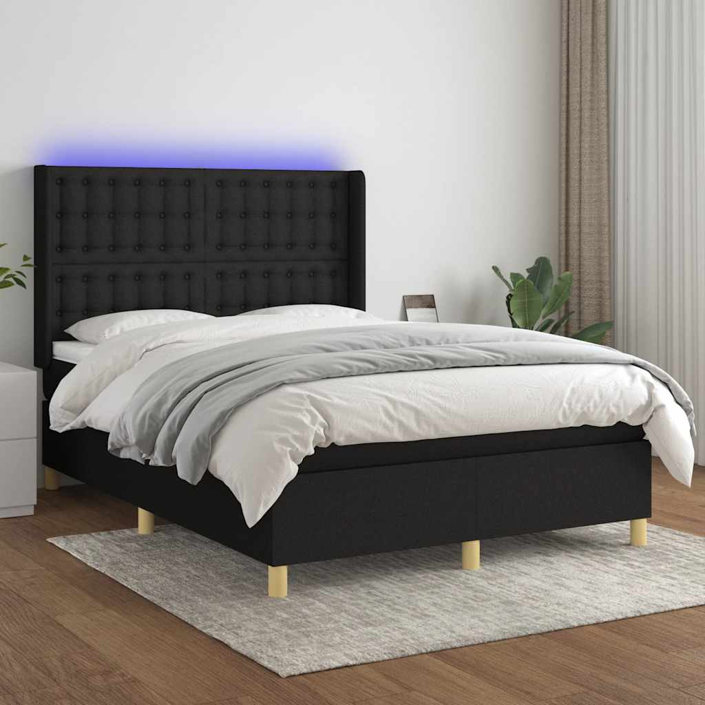 kontinentalseng med LED-lys 140x190 cm stof sort