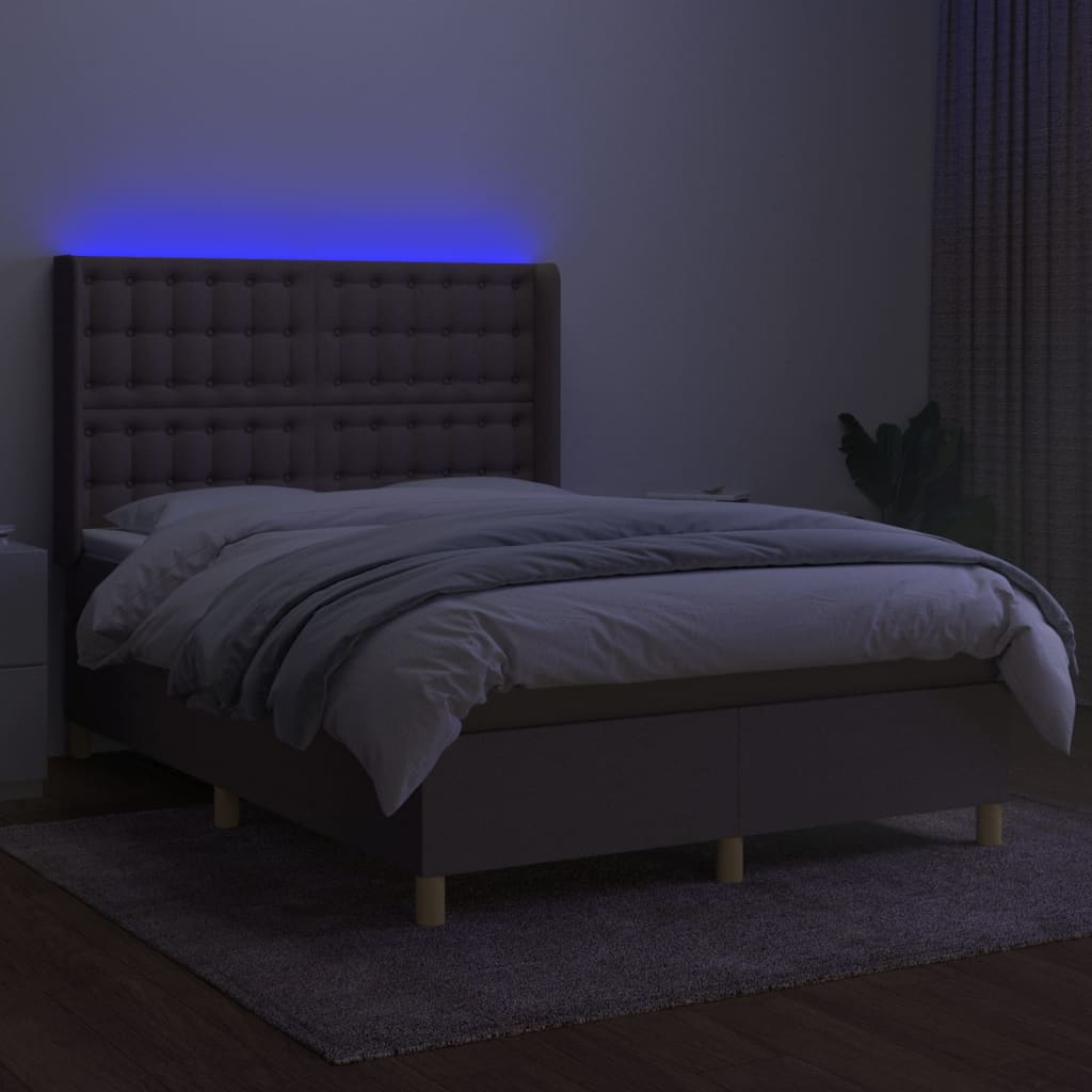 kontinentalseng med LED-lys 140x190 cm stof gråbrun