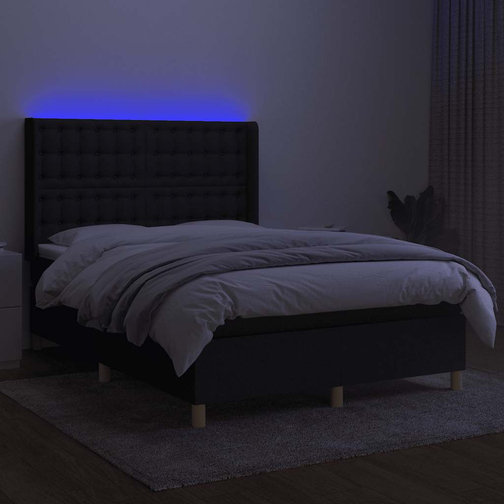 kontinentalseng med LED-lys 140x200 cm stof sort