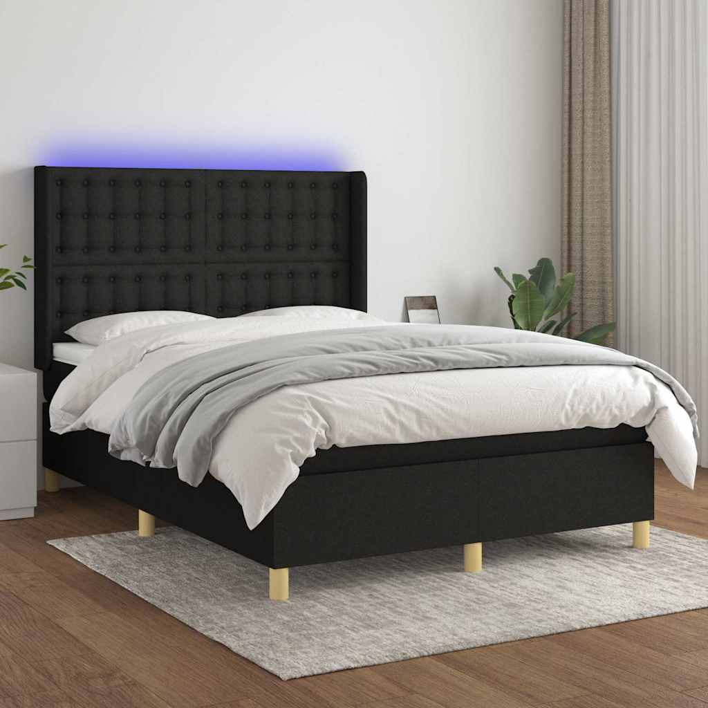kontinentalseng med LED-lys 140x200 cm stof sort